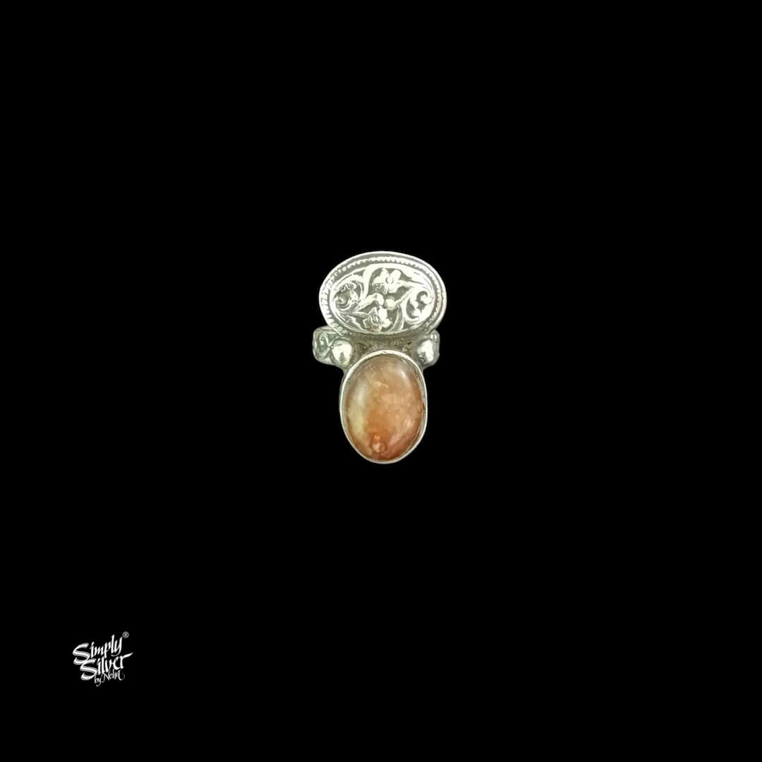 Silver Flower with Oval Brown Color Stone-1