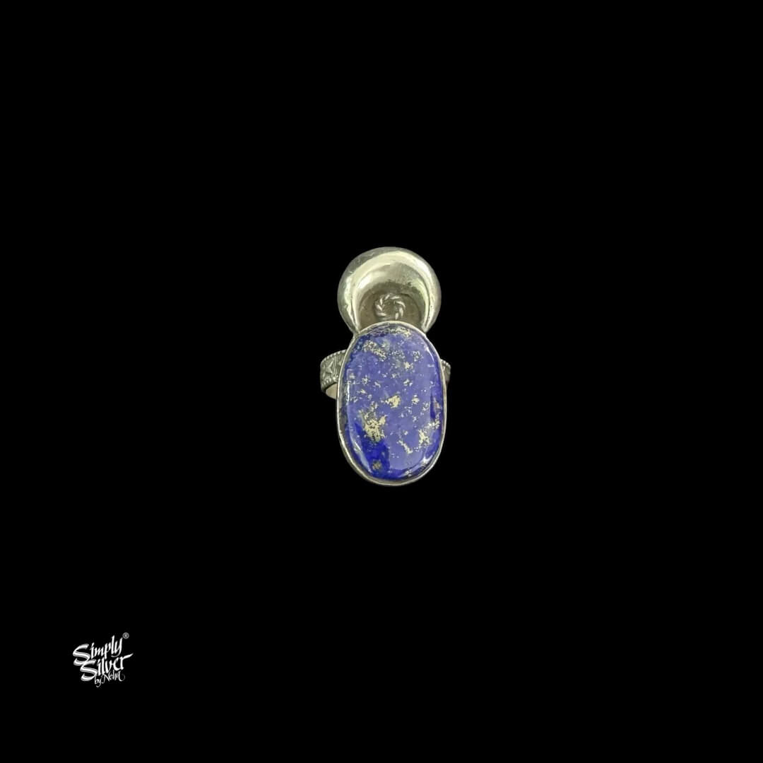 Silver Big Oval Lapis Lazuli Stone Ring-1