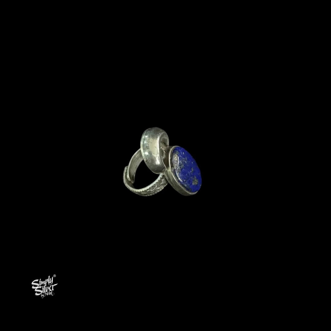 Silver Big Oval Lapis Lazuli Stone Ring-2
