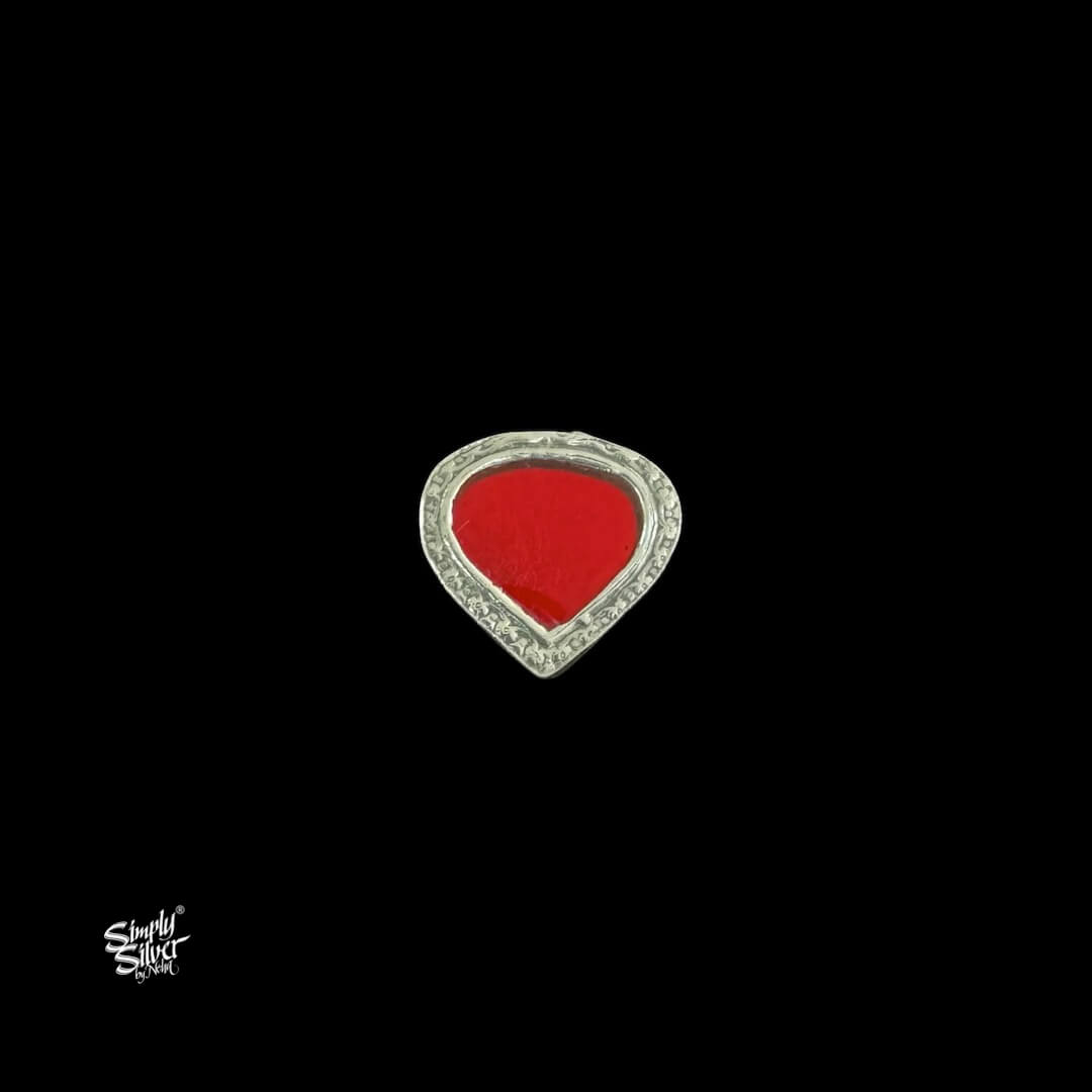 Silver Heart Shape Red Color Glass Ring-1