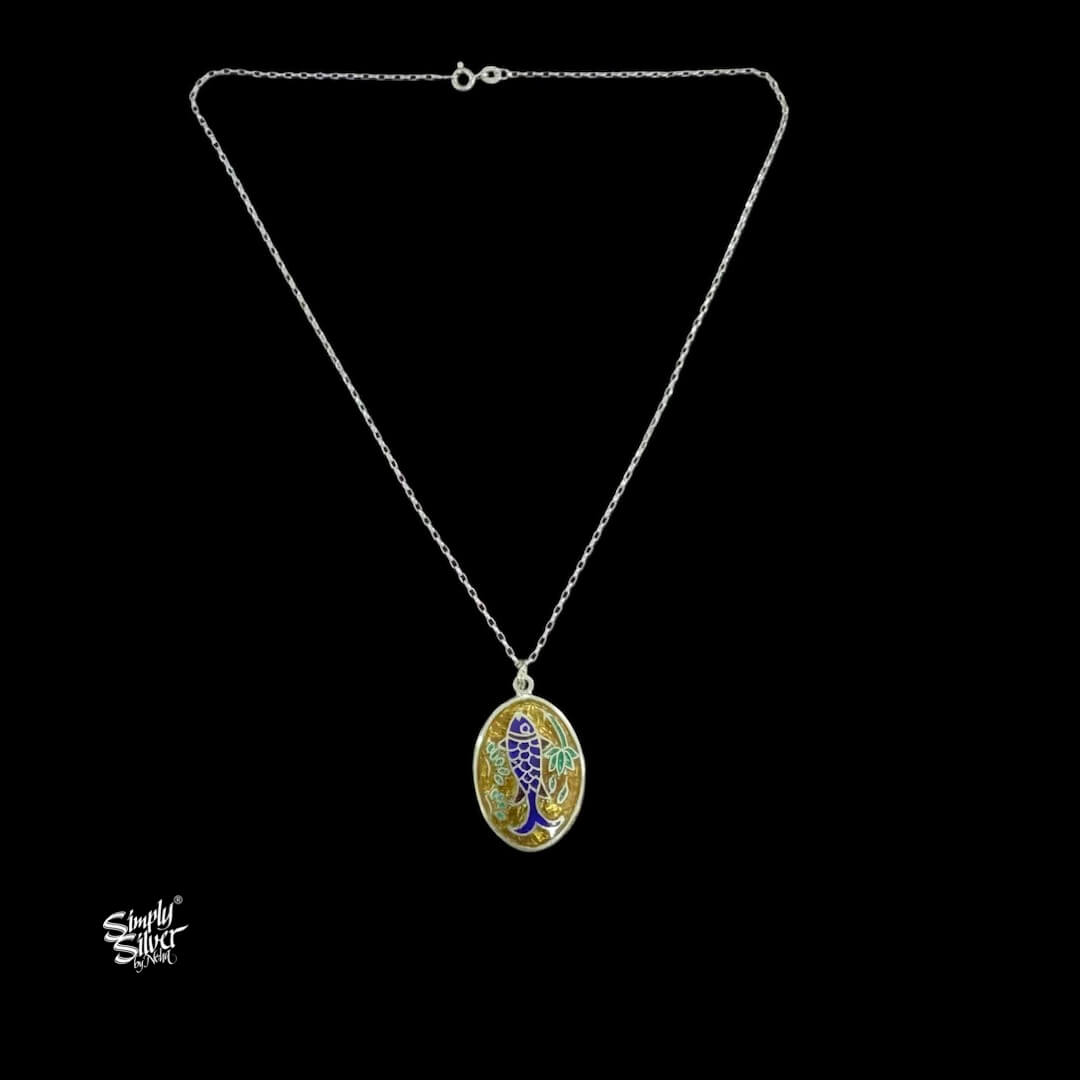 Silver Chain with Multi Color Meenakari Fish Pendant-1