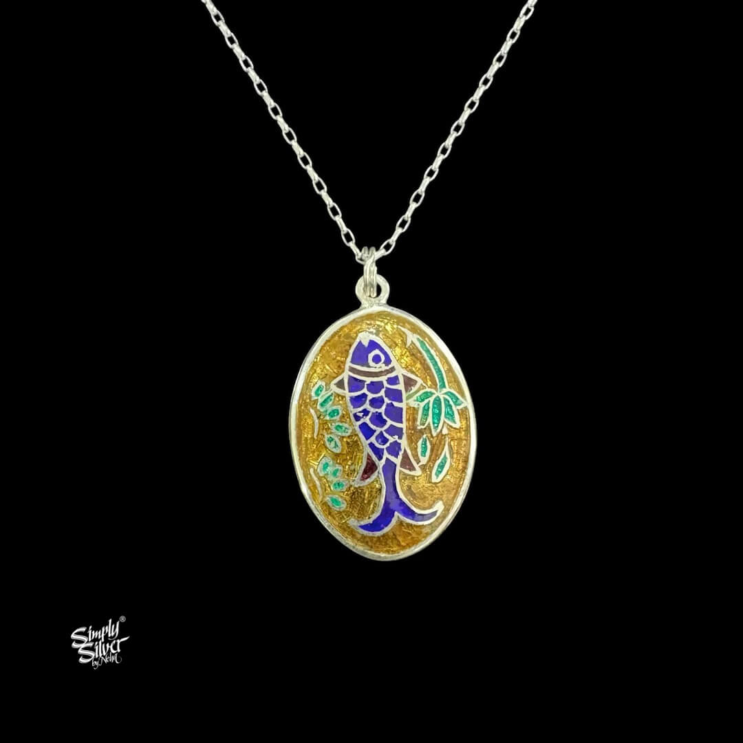 Silver Chain with Multi Color Meenakari Fish Pendant-2