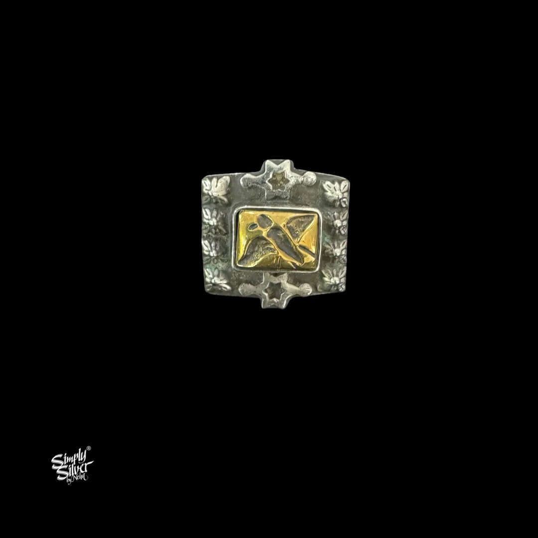 Silver Flower with Center Dual Tone Bird Rings - MH6214