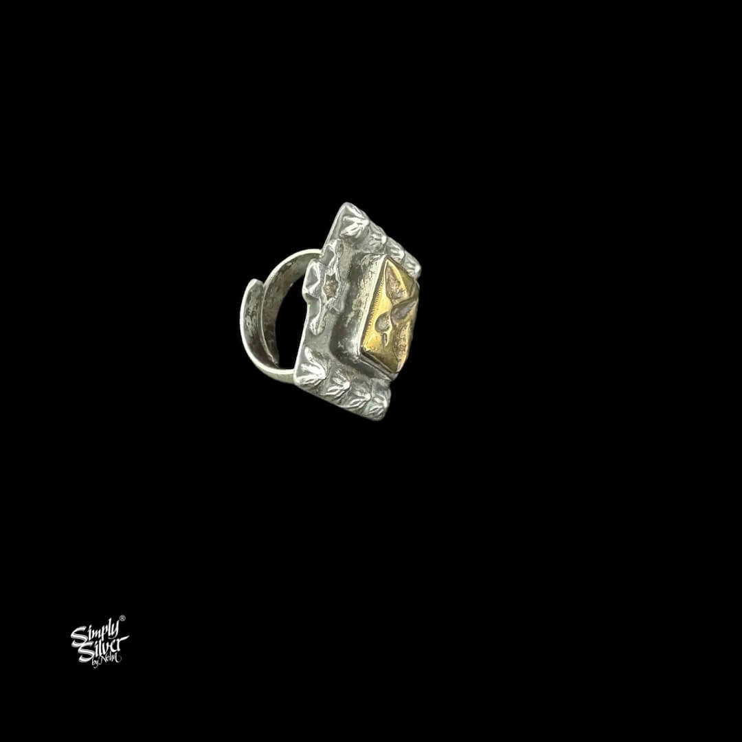 Silver Flower with Center Dual Tone Bird Rings - MH6214