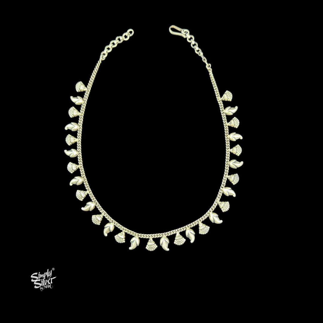 Silver Flowers & Ambi Chain Necklace Earrings Set-2