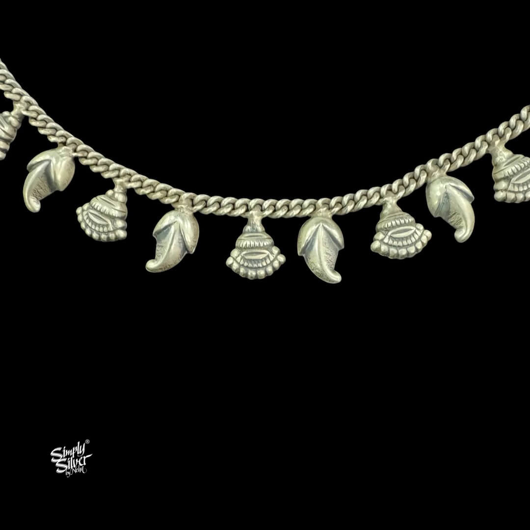 Silver Flowers & Ambi Chain Necklace Earrings Set-4