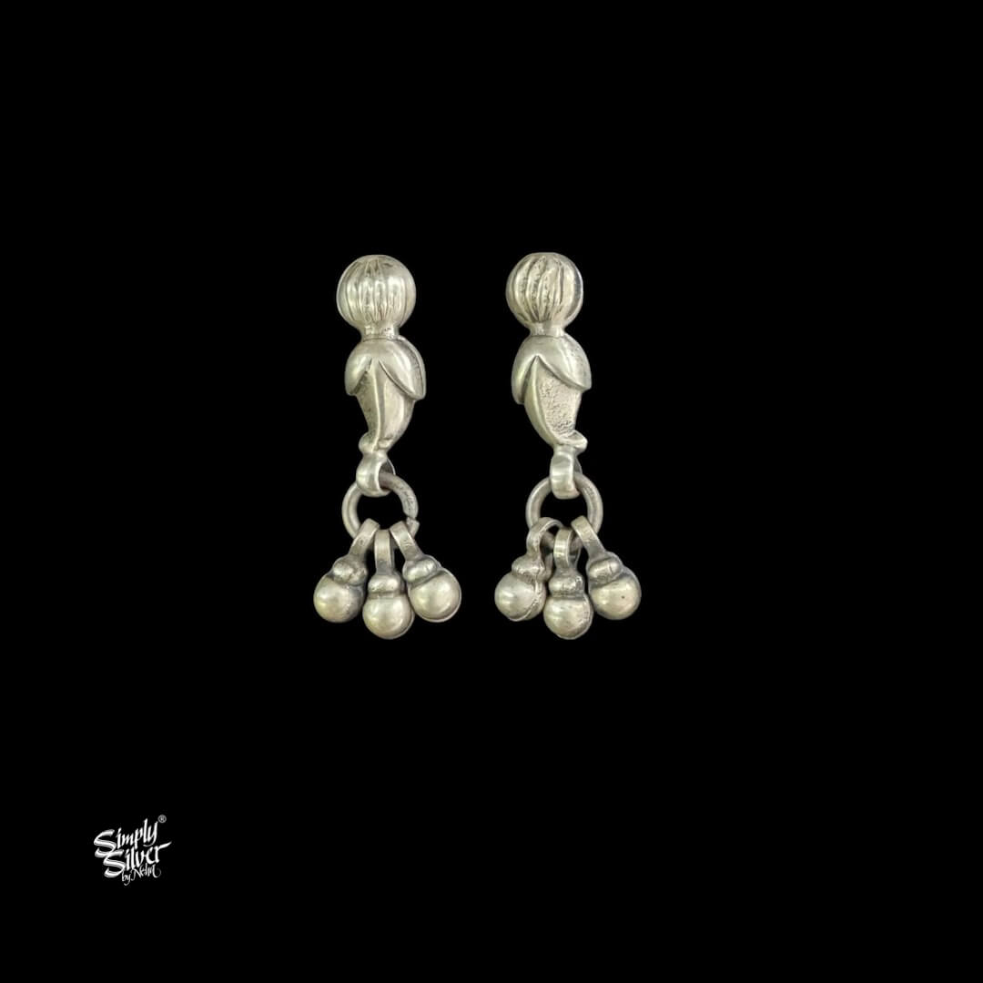Silver Flowers & Ambi Chain Necklace Earrings Set-5