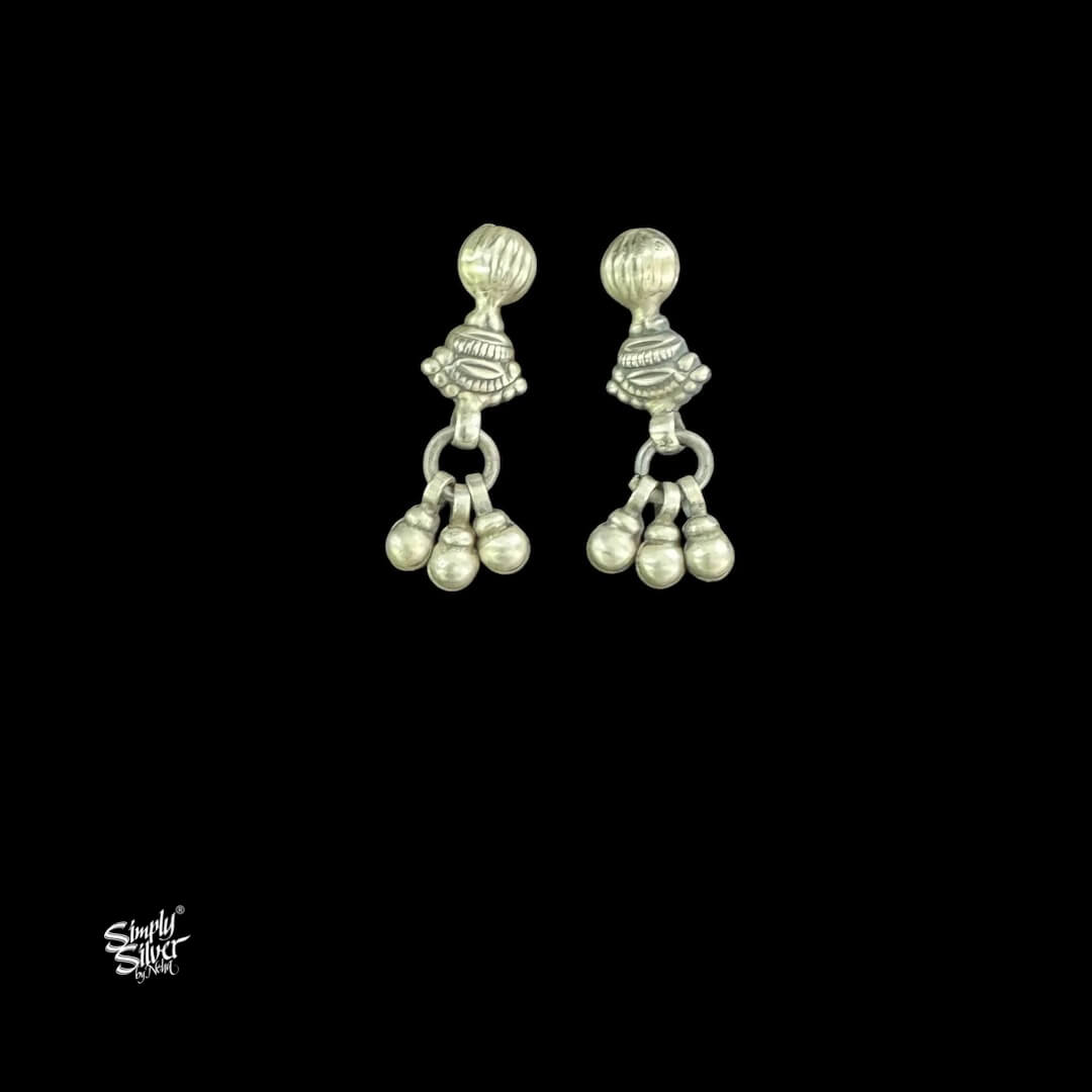 Silver Flowers & Beads Chain Necklace Earrings Set-5
