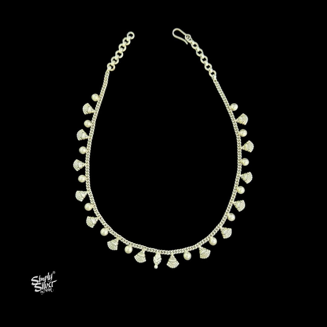 Silver Flowers & Balls Chain Necklace Earrings Set-2
