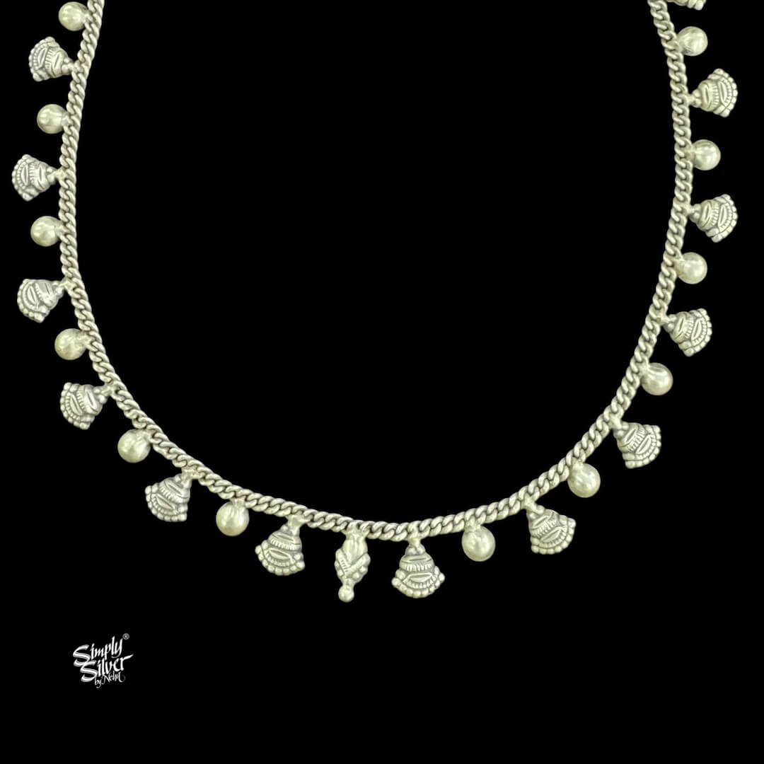Silver Flowers & Balls Chain Necklace Earrings Set-3