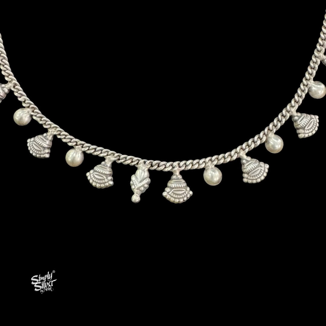 Silver Flowers & Balls Chain Necklace Earrings Set-4