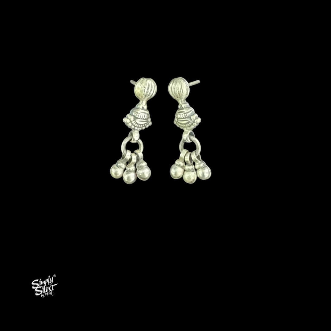 Silver Flowers & Balls Chain Necklace Earrings Set-5