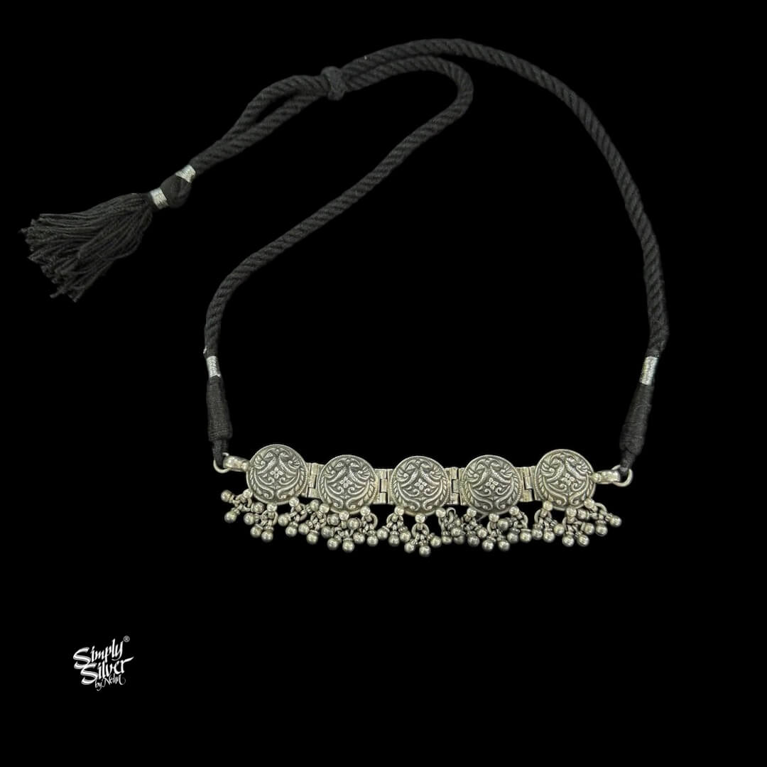 Silver Statement Peacocks Flower & Ghungroos Choker-1