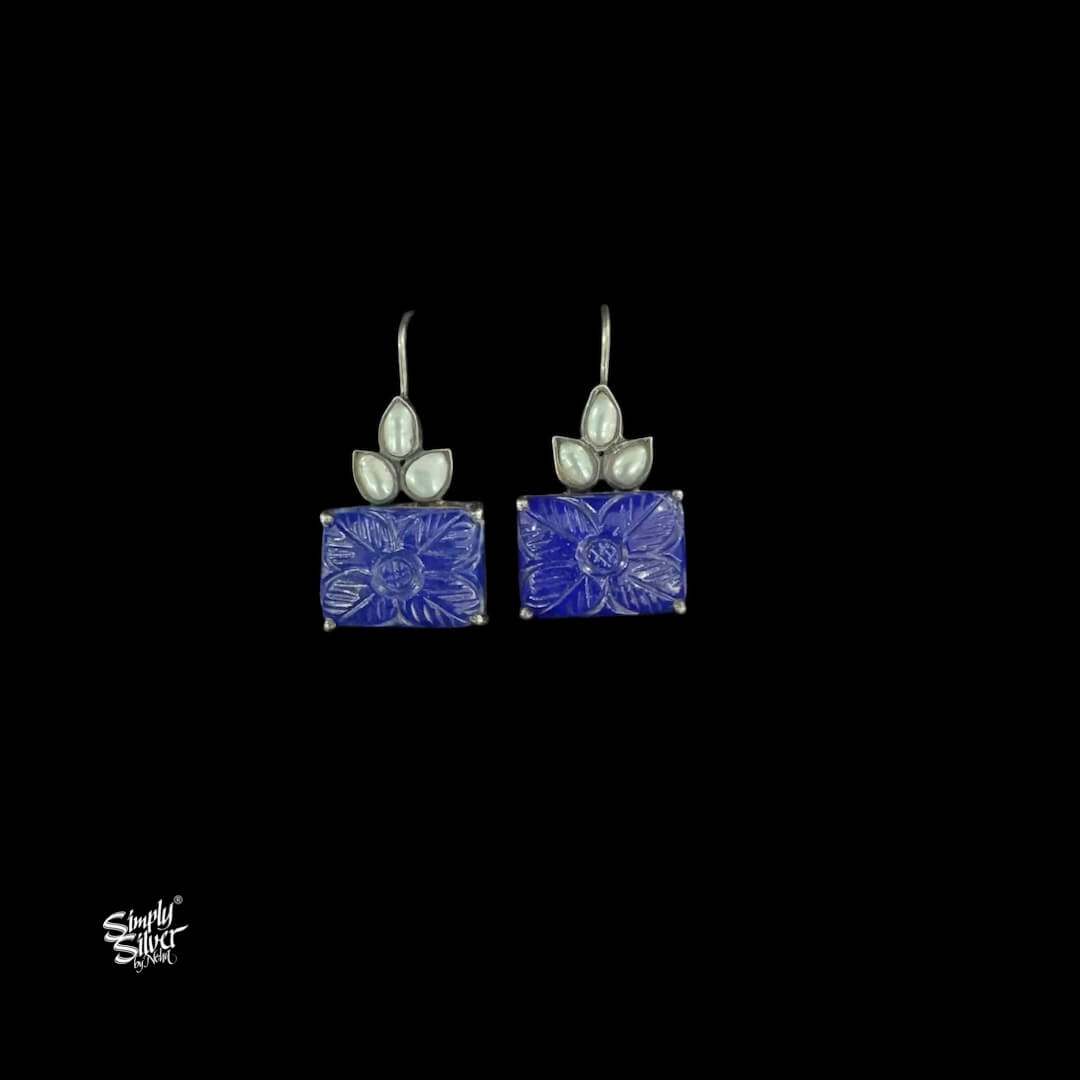 Silver Pearl Flower with Real Lapis Lazuli Stone-1