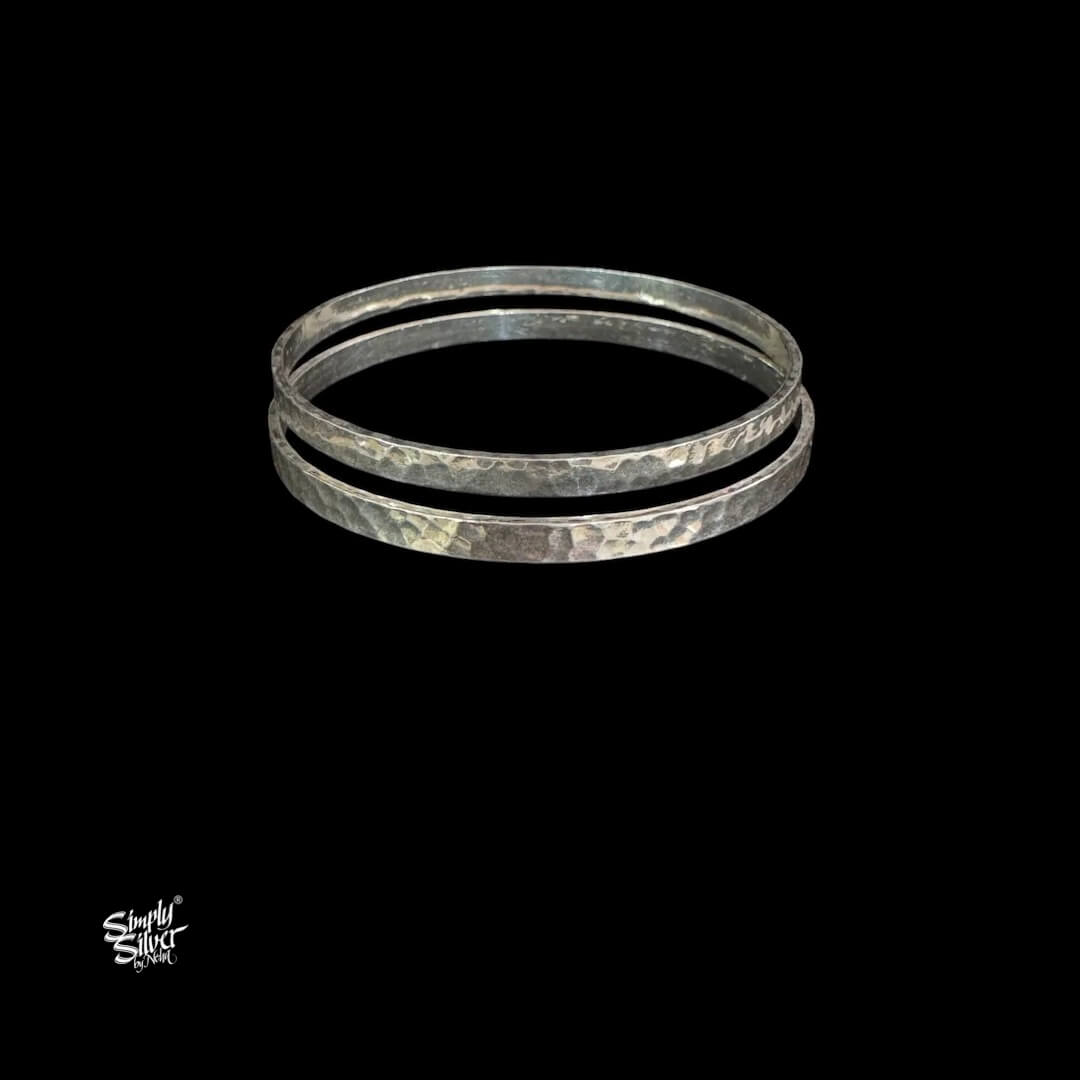 Silver Beaten Bangles Pair-1