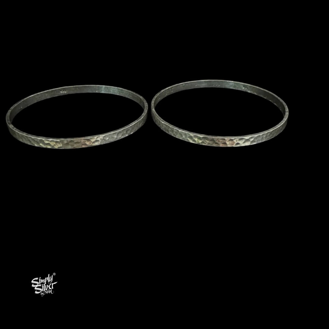 Silver Beaten Bangles Pair-2