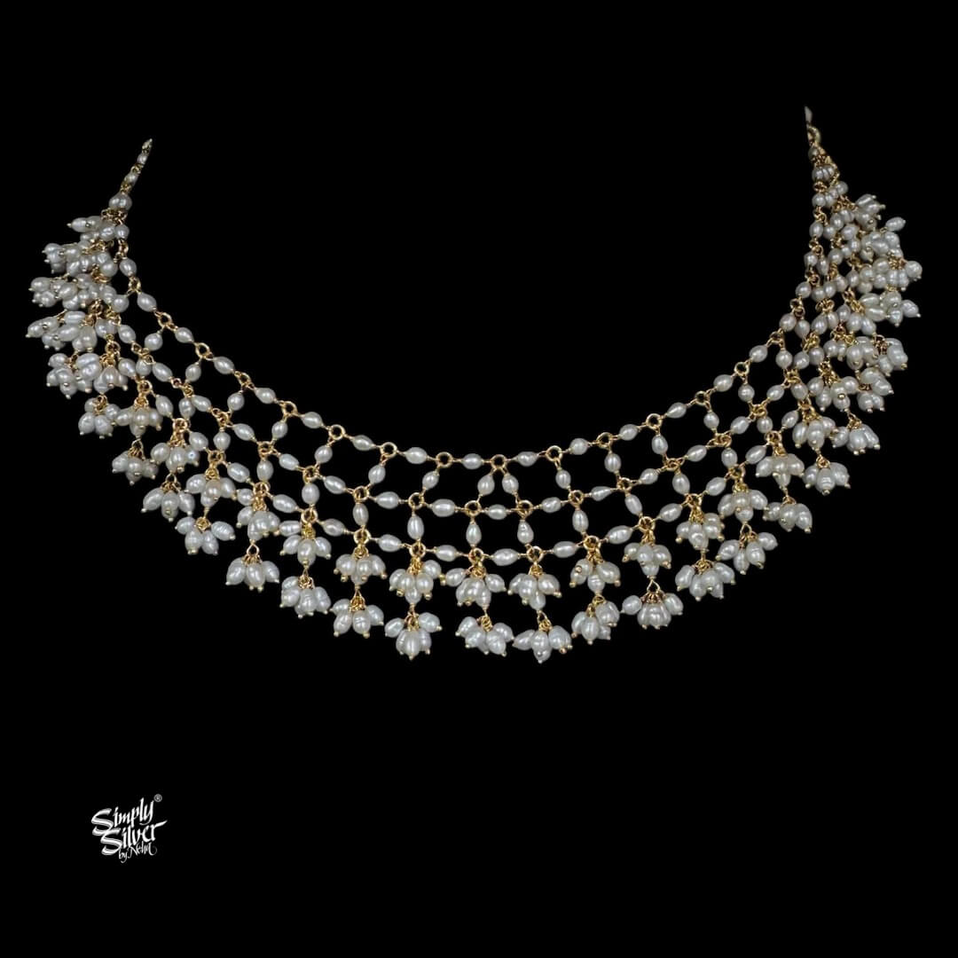Silver Dual Tone Pearl String Necklace-3