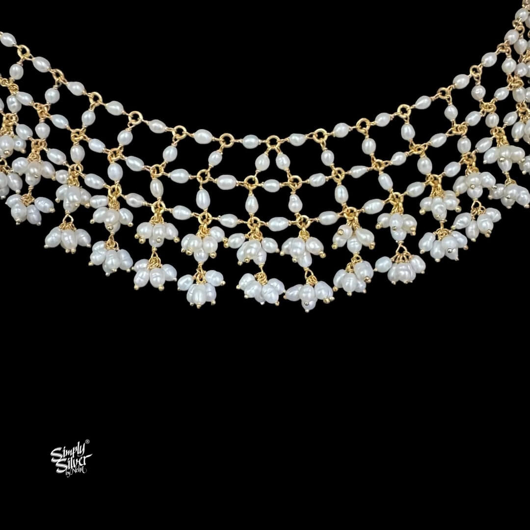 Silver Dual Tone Pearl String Necklace-4