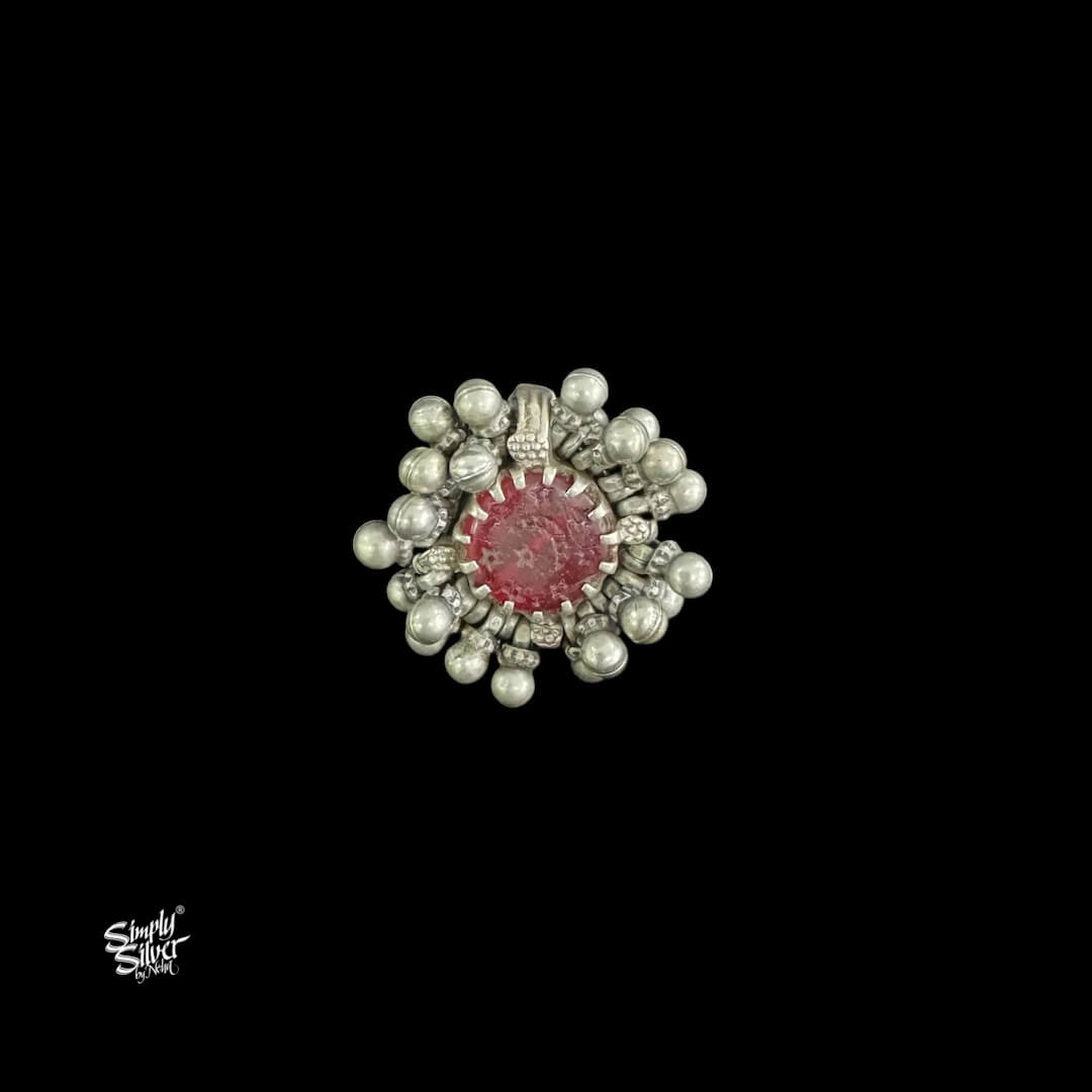 Silver Red Glass With Ghungroos Ring-1