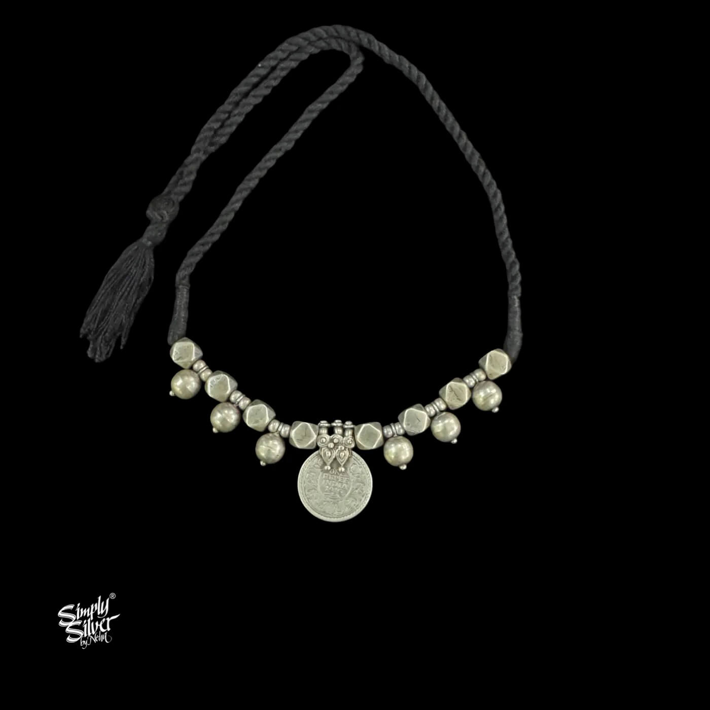 Silver Statement Vintage Coin & Beads Necklace-1