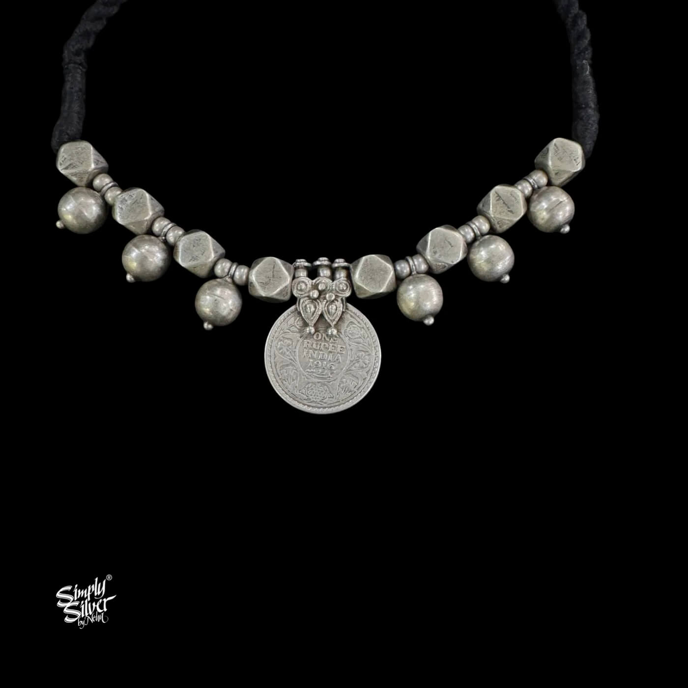 Silver Statement Vintage Coin & Beads Necklace-2