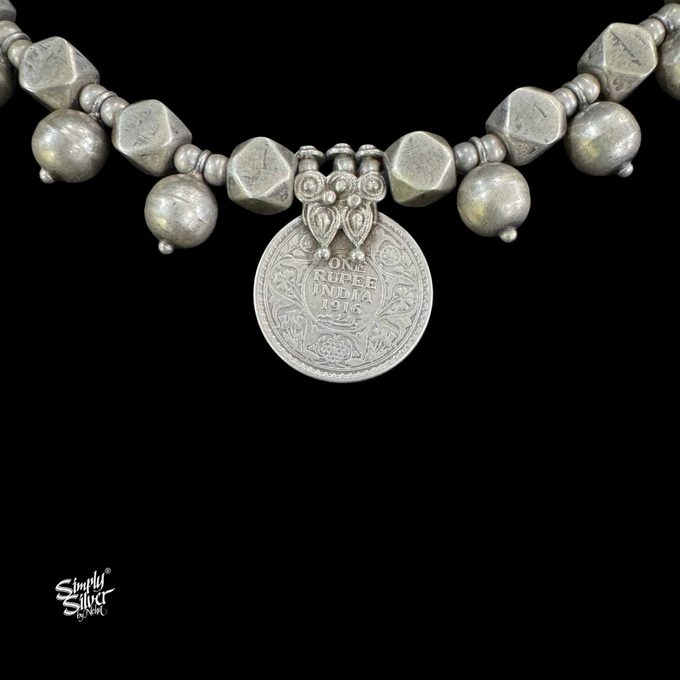 Silver Statement Vintage Coin & Beads Necklace-3