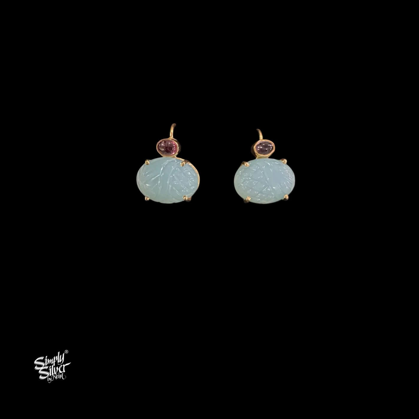 Silver Dual Tone Hooks with Tourmaline & Chalcedony Stone-1