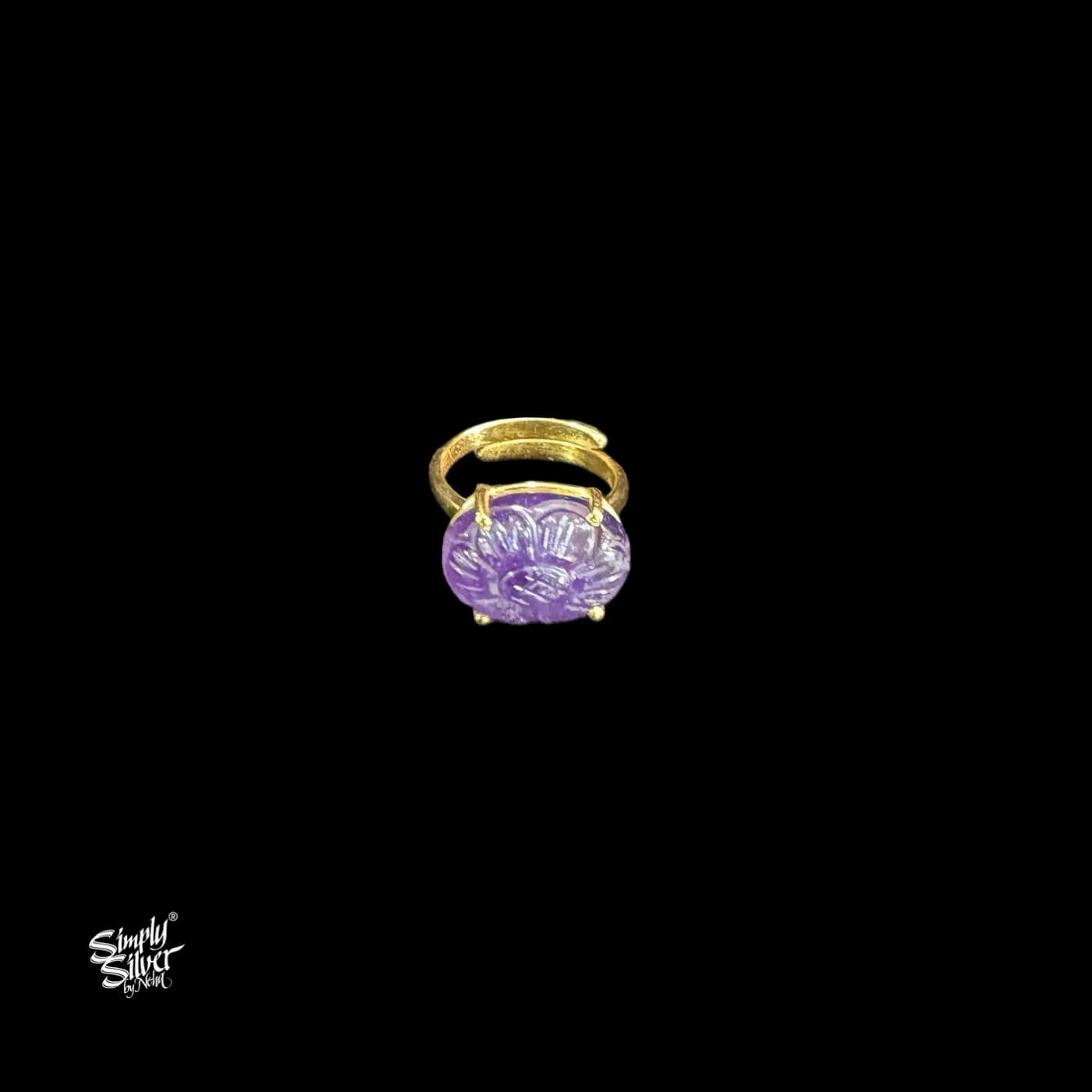 Silver Gold Plated Tourmaline & Amethyst Stone Ring with Earrings Set-4