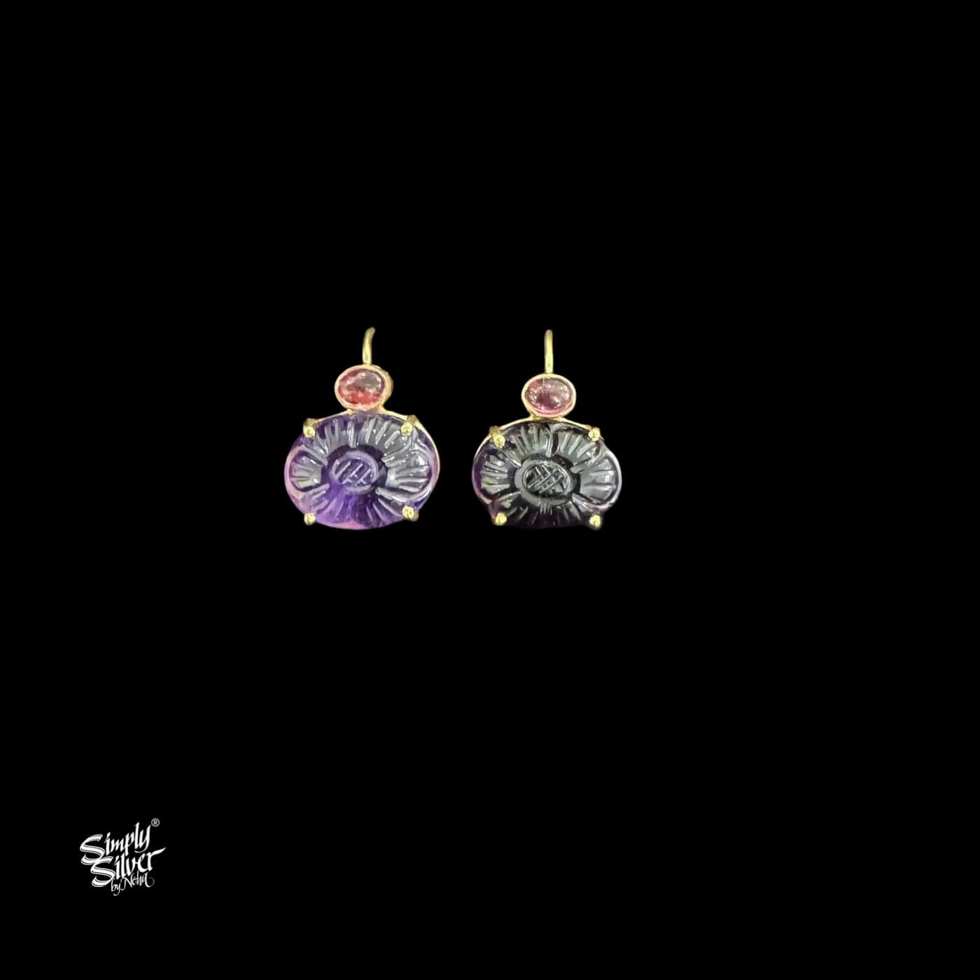 Silver Gold Plated Tourmaline Stone Earrings -2