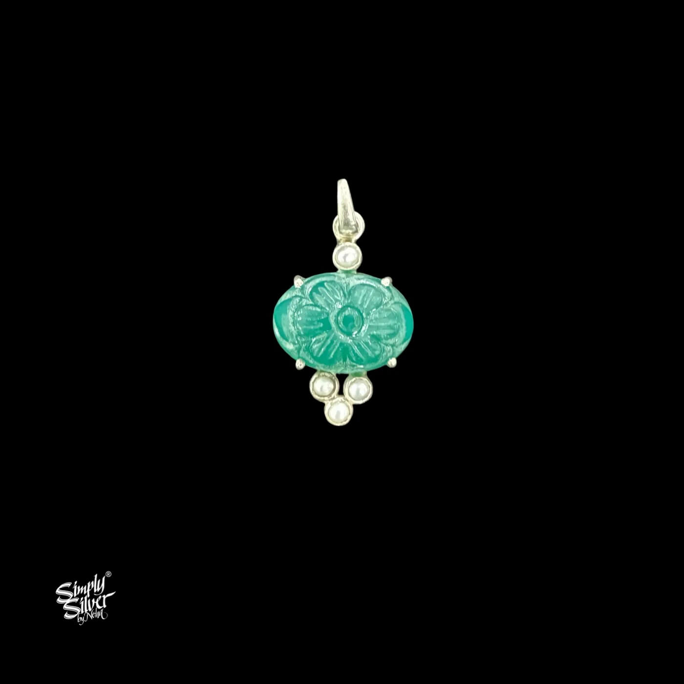Silver Pearls & Green Onyx  Stone Pendant-1