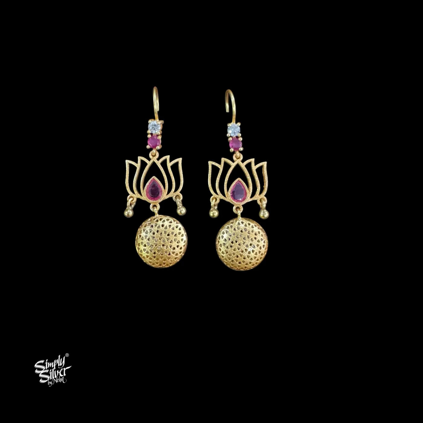 Silver Gold Polish Jaali Lotus with White & Pink Stone-1
