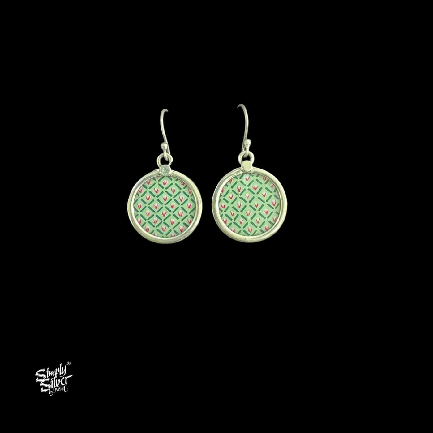 Silver Hooks with Round Light Green Color Hand Painted Glass-1