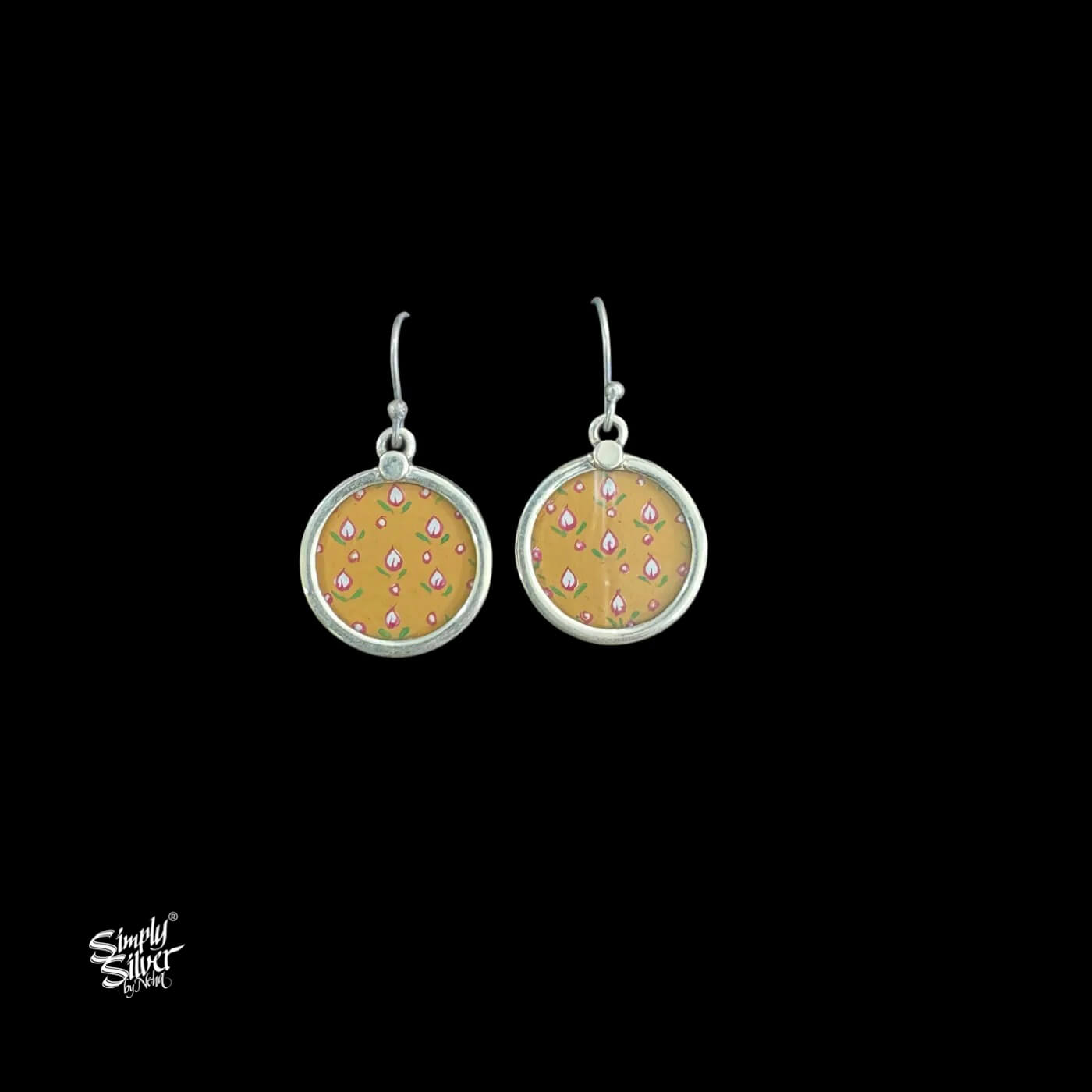 Silver Hooks with Round Mustard Color Hand Painted Glass-1