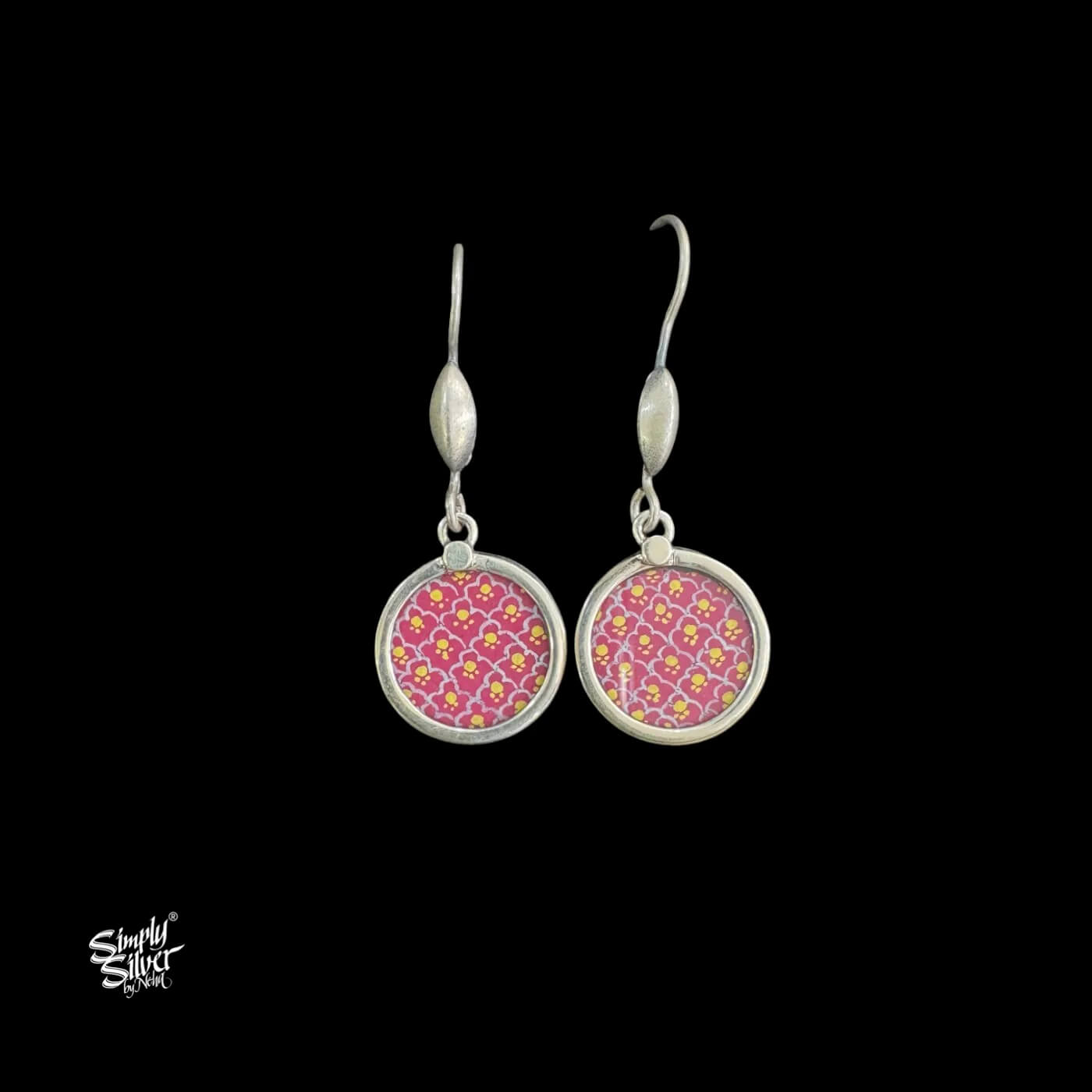 Silver Hooks with Round Pink Yellow Color Hand Painted Glass-1