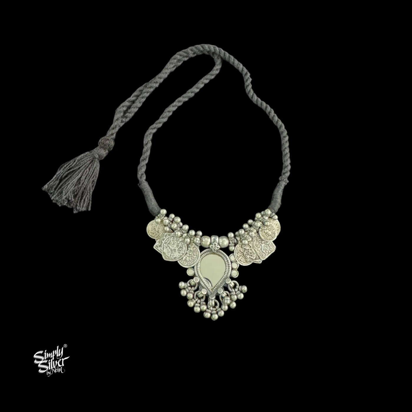 Vintage Mirror & Ghungroo Necklace-1