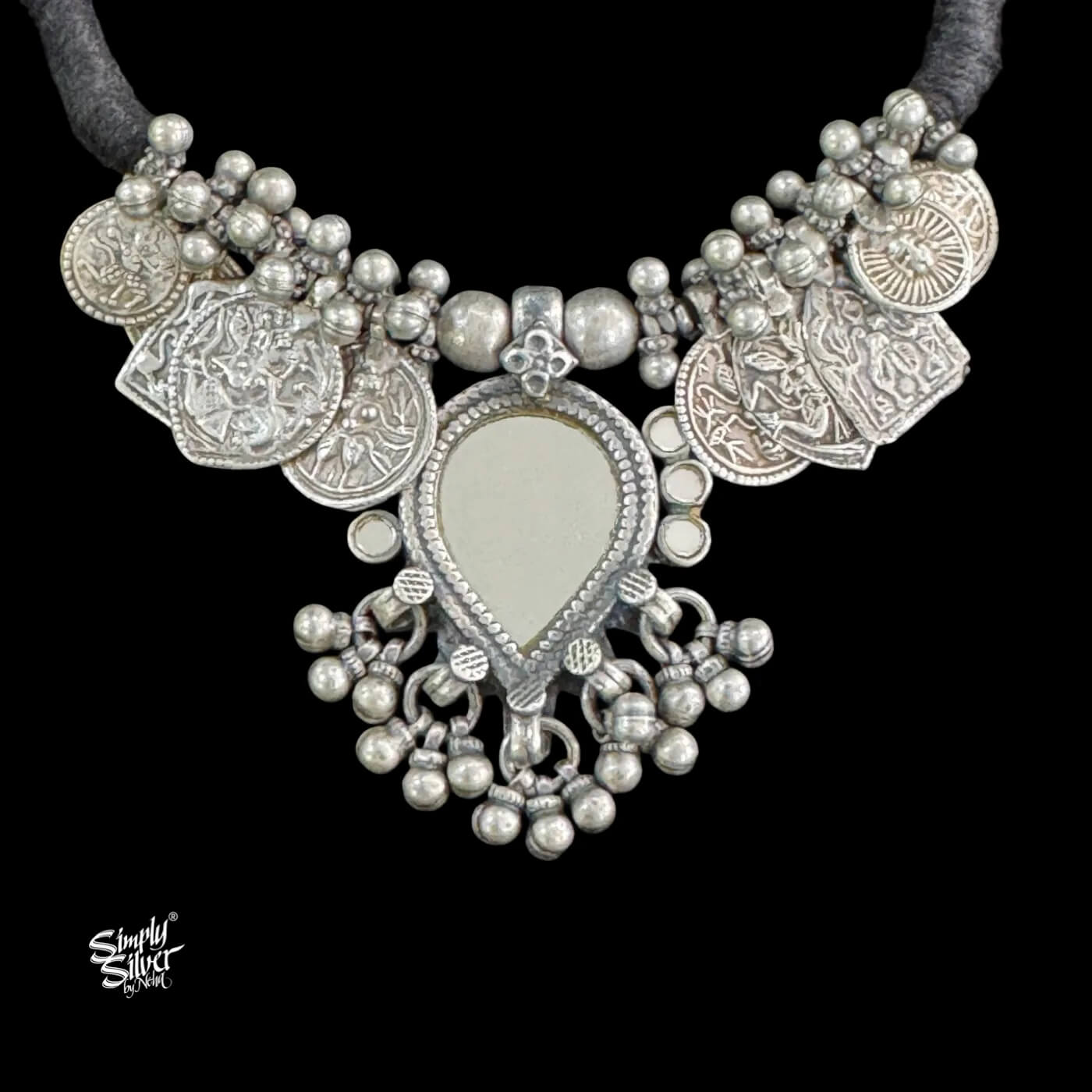 Vintage Mirror & Ghungroo Necklace-2