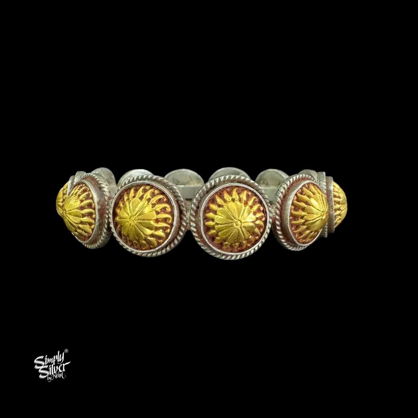 Silver Statement Bandhel Dual Tone Flower Kada-2