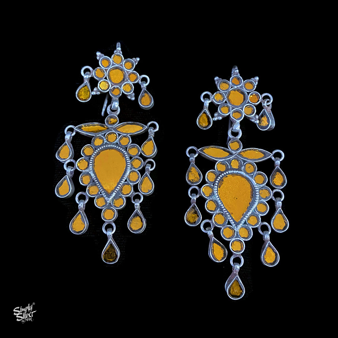 GOLDEN Oxidized Silver Traditional Rajasthani Heavy Jhumka Earrings