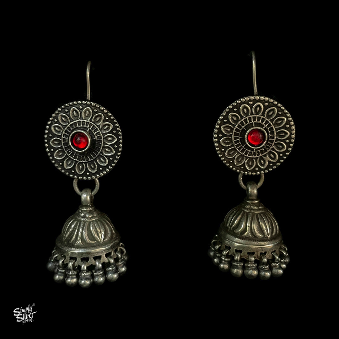 Buy Tribal Silver Flower with Red Stone & Jhumki - MH1730