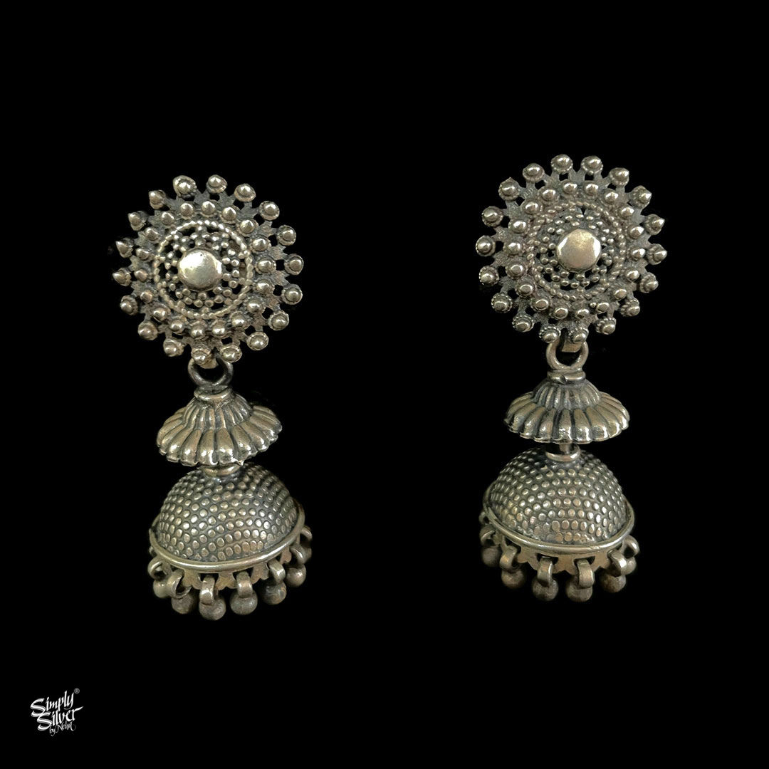 Oxidised Silver Flower Earrings For Women & Girls - Silver Palace